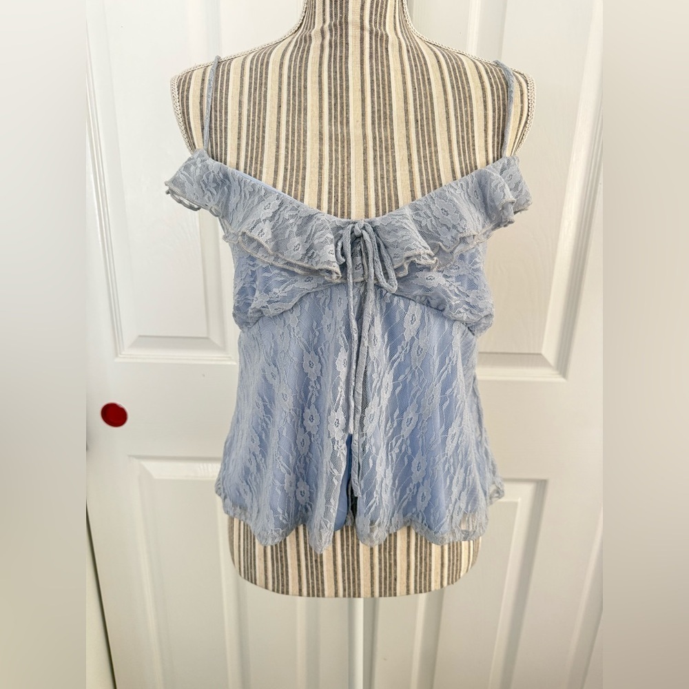 Chic Light Blue Lace Off-Shoulder Blouse